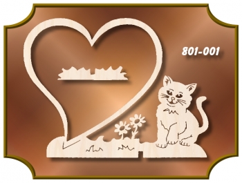 Klöppelrahmen Holz 801-001 "Gebogenes Herz mit Katze Aufsteller"